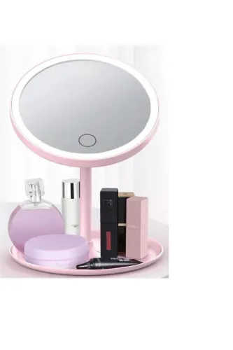 J56 Touch-Sensitive LED Lighted USB-Powered Round Tabletop Makeup Mirror White - 4