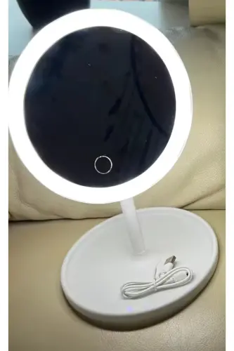 J56 Touch-Sensitive LED Lighted USB-Powered Round Tabletop Makeup Mirror White - 6
