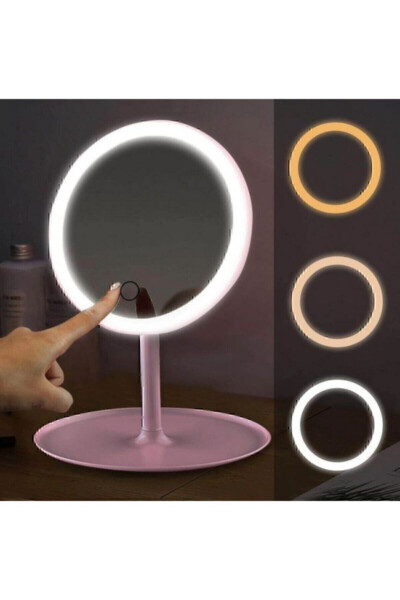 J56 Touch-Sensitive LED Lighted USB-Powered Round Tabletop Makeup Mirror White - 4