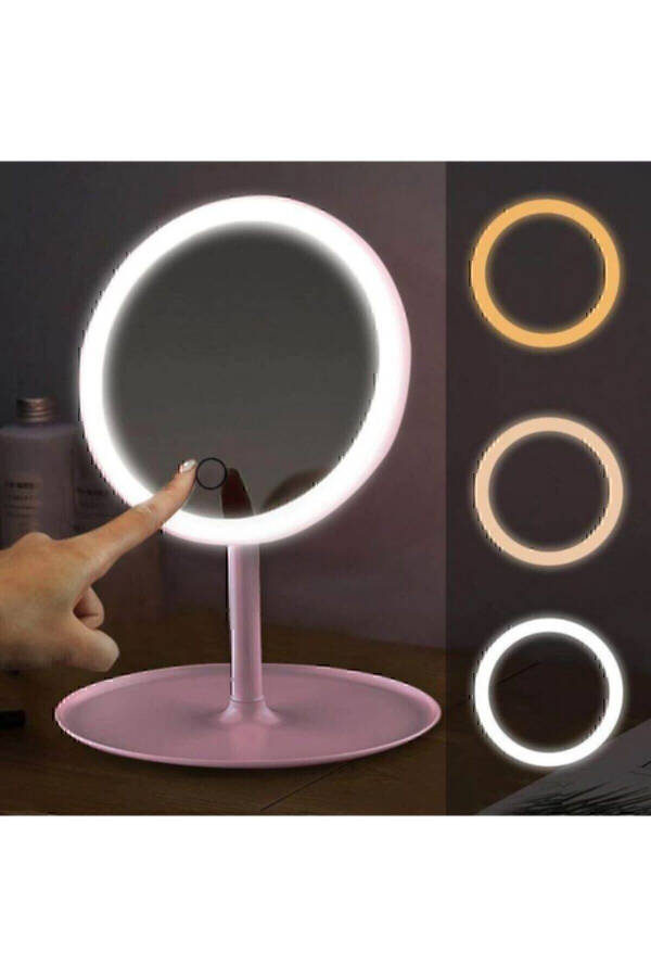 J56 Touch-Sensitive LED Lighted USB-Powered Round Tabletop Makeup Mirror White - 2