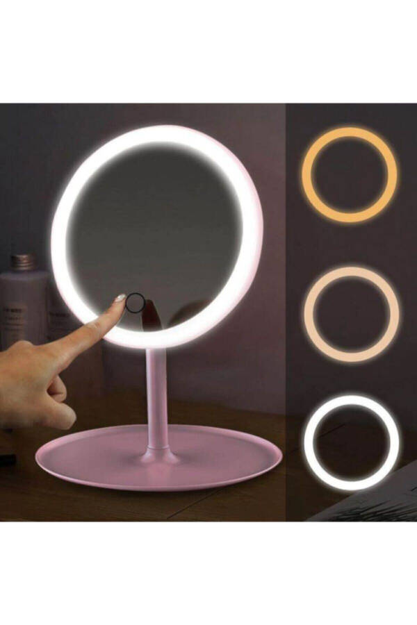 J56 Touch-Sensitive LED Lighted USB-Powered Round Tabletop Makeup Mirror White - 5