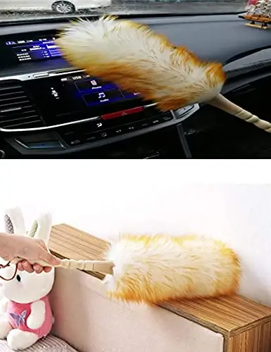 J&A Lambswool Dusters with Solid Wooden Handle, Flexible Head, Anti-Static, Comfortable Grips 17.8 inchs Long Feather Duster for Office, Home and Car etc. - 4