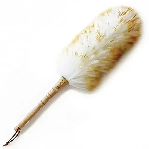 J&A Lambswool Dusters with Solid Wooden Handle, Flexible Head, Anti-Static, Comfortable Grips 17.8 inchs Long Feather Duster for Office, Home and Car etc. - 1
