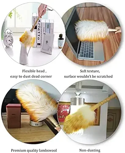 J&A Lambswool Dusters with Solid Wooden Handle, Flexible Head, Anti-Static, Comfortable Grips 17.8 inchs Long Feather Duster for Office, Home and Car etc. - 5
