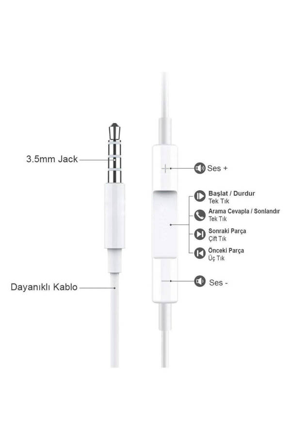 Jack Girişli Beyaz Kablolu Kulaklık Ios Android Uyumlu 3.5 mm Kulaklık - 2