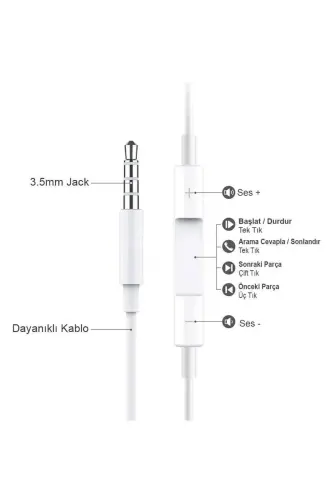 Jack Girişli Beyaz Kablolu Kulaklık Ios Android Uyumlu 3.5 mm Kulaklık - FAVORS (1)