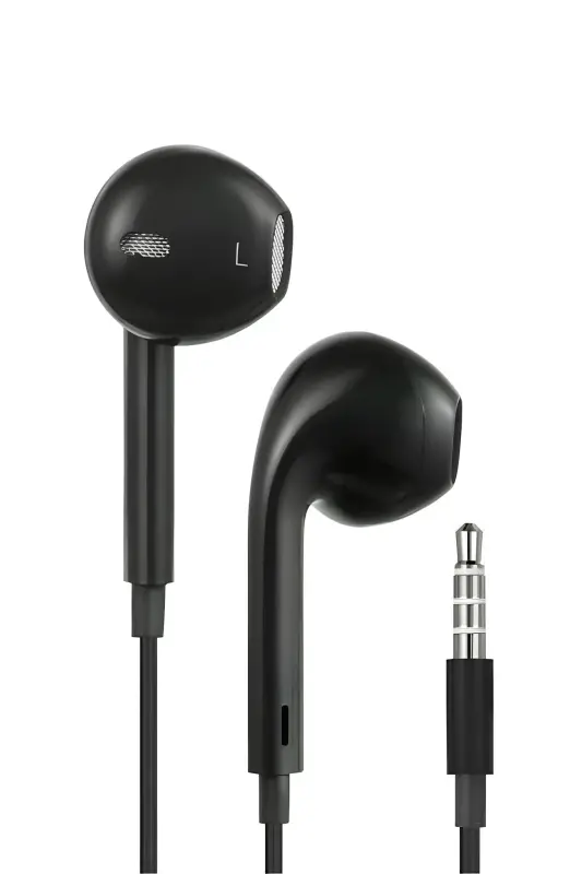 Jack Girişli Beyaz Kablolu Kulaklık Ios Android Uyumlu 3.5 mm Kulaklık Renkli-Siyah - 1
