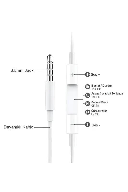Jack Girişli Beyaz Kablolu Kulaklık Ios Android Uyumlu 3.5 mm Kulaklık Renkli-Siyah - 3