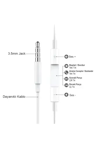 Jack Girişli Beyaz Kablolu Kulaklık Ios Android Uyumlu 3.5 mm Kulaklık Renkli-Siyah - 3