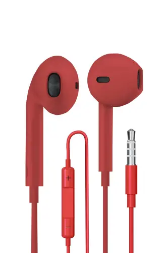 Jack Girişli Kırmızı Kablolu Kulaklık Ios Android Uyumlu 3.5 Mm Kulaklık Renkli - Kırmızı 