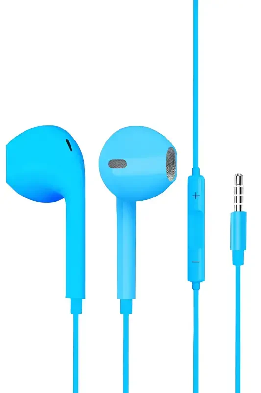 Jack Girişli Mavi Kablolu Kulaklık Ios Android Uyumlu 3.5 Mm Kulaklık-Mavi - 1
