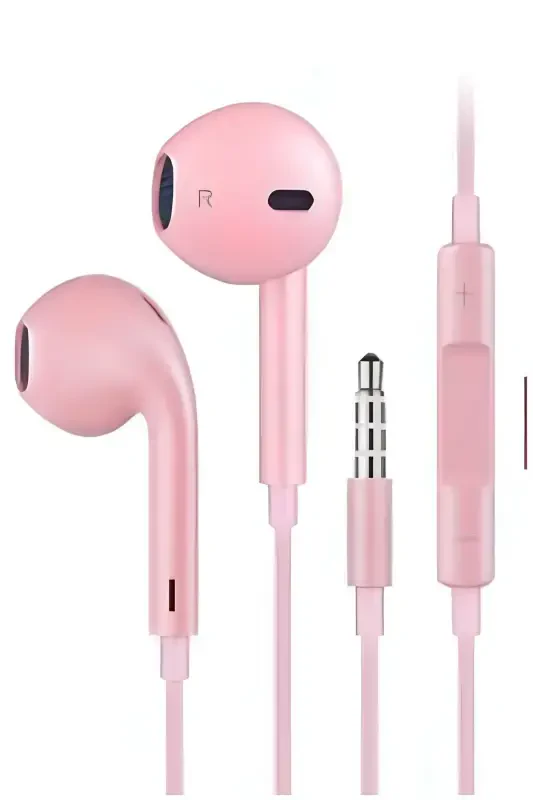 Jack Girişli Pembe Kablolu Kulaklık Ios Android Uyumlu 3.5 Mm Kulaklık-Pembe - FAVORS