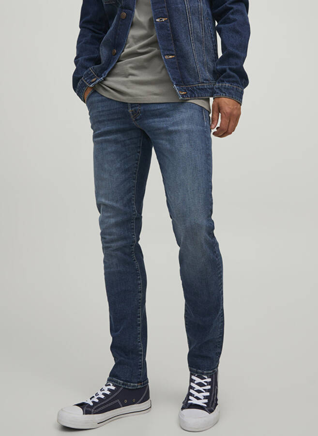 Jack & Jones 12223628_JJIGLENN JJIFOX JOS 547 50 Ko'k rangli erkaklar uchun past bel slim fit jinsi shimlari - 6