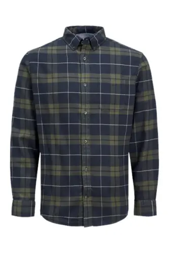 Jack & Jones 12259895 JJEWILLY CHECH SHIRT Ko'ylak Xaki Qora - 1
