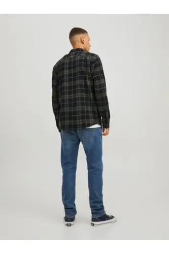 Jack & Jones 12259895 JJEWILLY CHECH SHIRT Ko'ylak Xaki Qora - 3