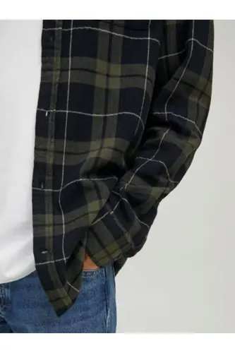 Jack & Jones 12259895 JJEWILLY CHECH SHIRT Ko'ylak Xaki Qora - 6