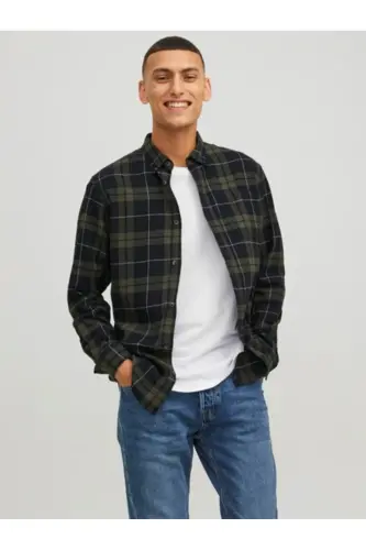 Jack & Jones 12259895 JJEWILLY CHECH SHIRT Рубашка Хаки Черный - JACK & JONES (1)