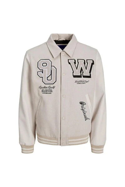 Jack Jones bej rangli kollej ko'ylagi JORVARSITY WOOL BLEND BOMBER 12252962 - JACK & JONES