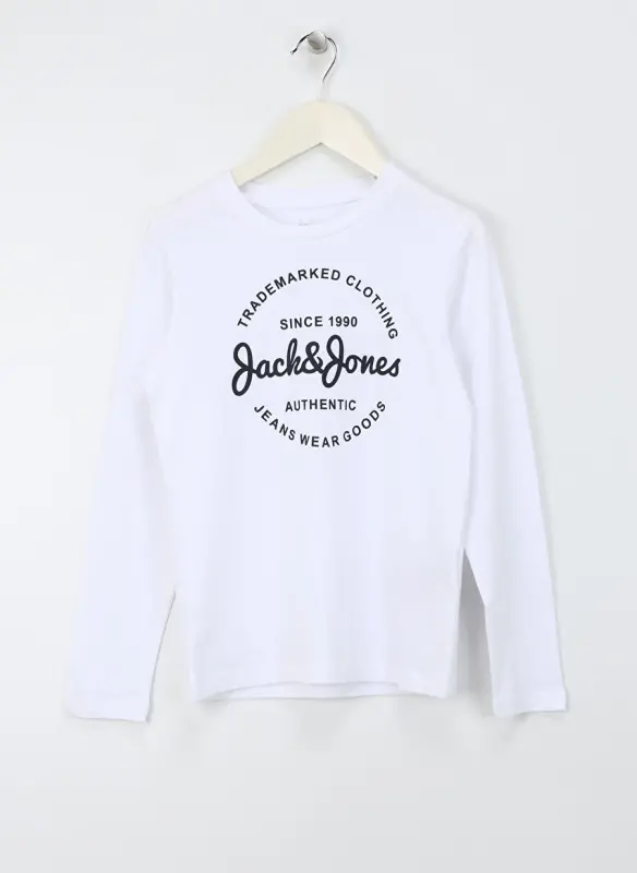 Jack & Jones Белая Мужская Футболка с Принтом JJFOREST TEE LS CREW NECK JNR - 1