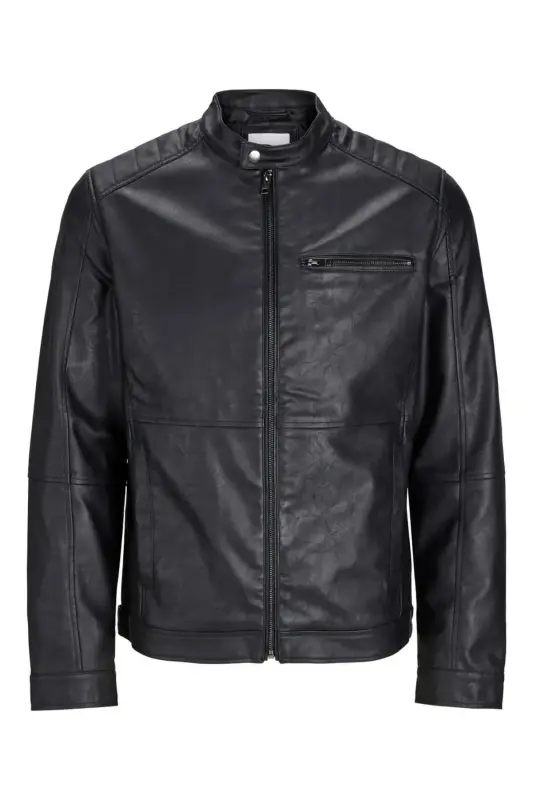Jack Jones Biker Erkaklar uchun Qora Teri Ko'ylagi - 12147218 - 2