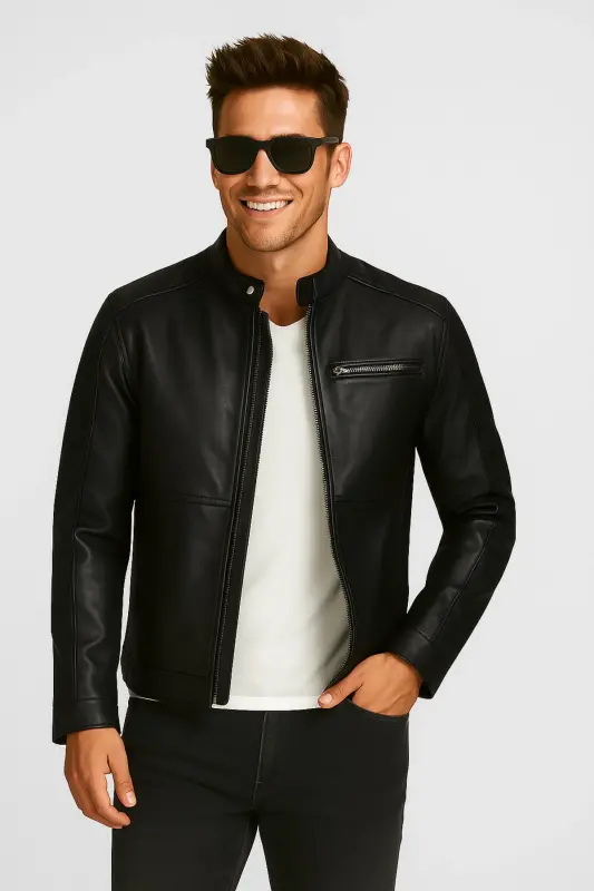 Jack Jones Biker Erkaklar uchun Qora Teri Ko'ylagi - 12147218 - 6