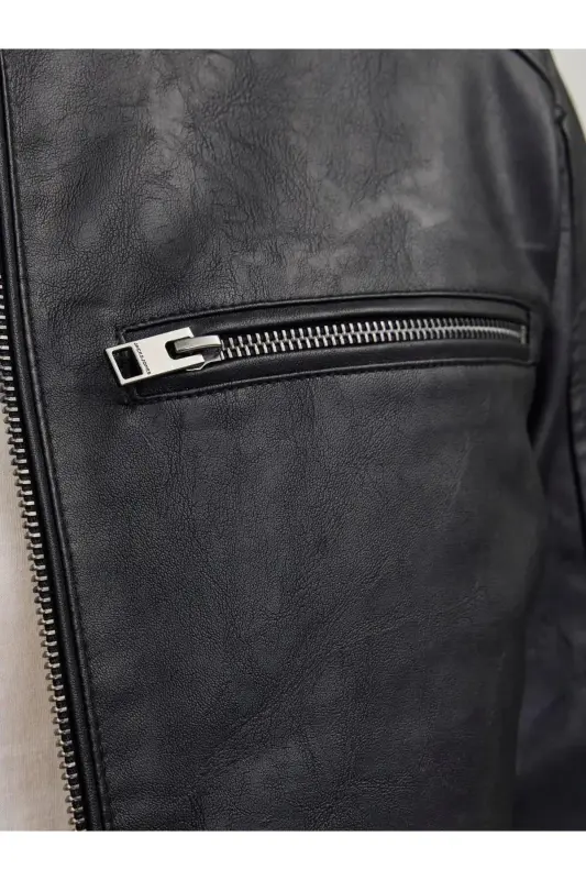 Jack Jones Biker Erkaklar uchun Qora Teri Ko'ylagi - 12147218 - 7