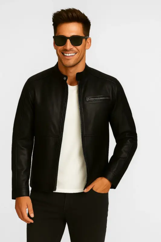 Jack Jones Biker Erkaklar uchun Qora Teri Ko'ylagi - 12147218 - 3