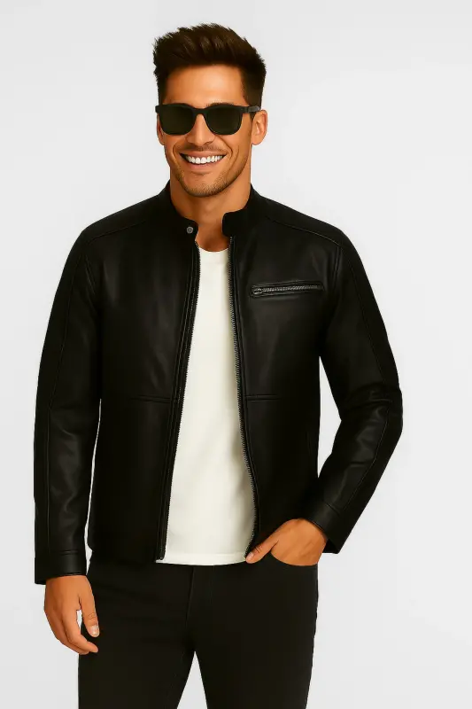 Jack Jones Biker Erkaklar uchun Qora Teri Ko'ylagi - 12147218 - 3