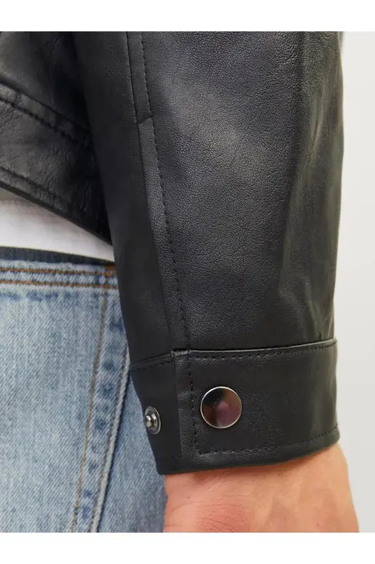 Jack Jones Biker Erkaklar uchun Qora Teri Ko'ylagi - 12147218 - 8
