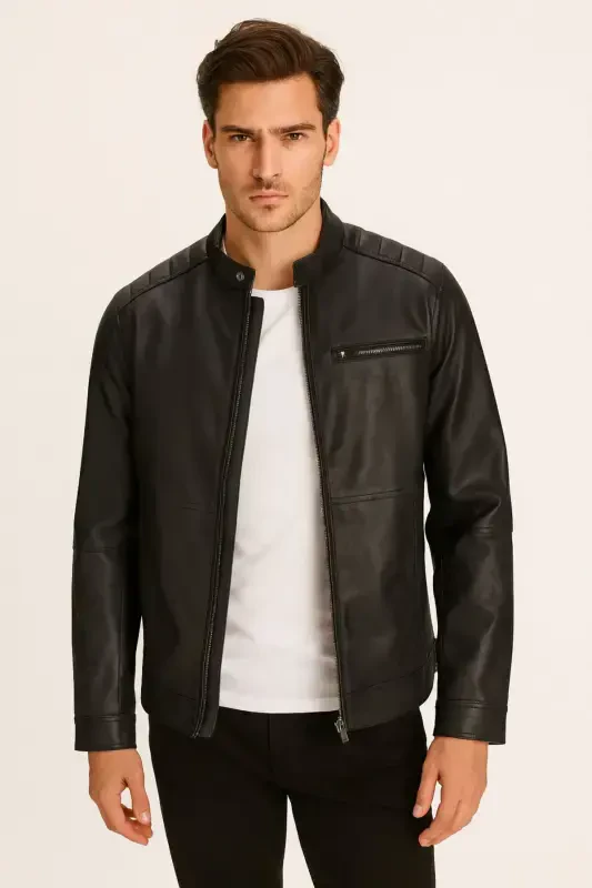 Jack Jones Biker Men's Black Leather Jacket - 12147218 - JACK & JONES