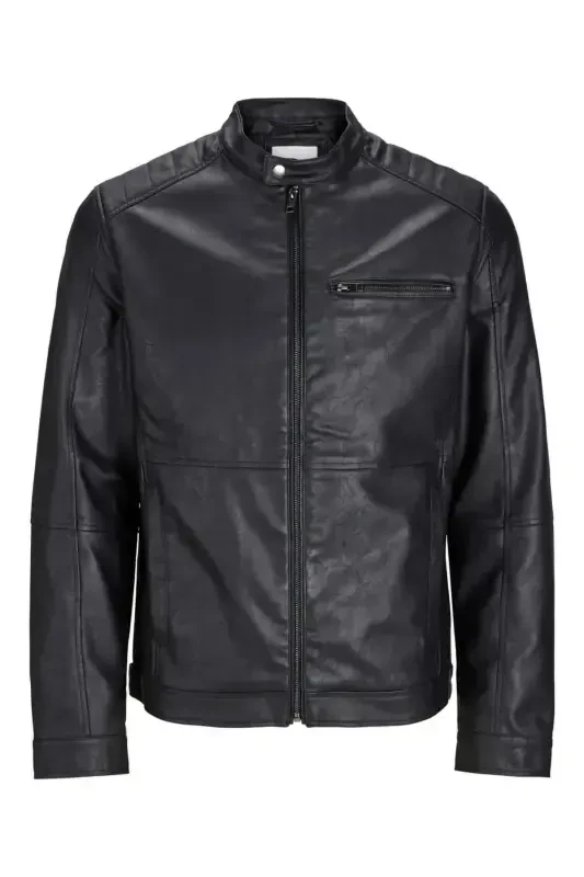 Jack Jones Biker Men's Black Leather Jacket - 12147218 - 2