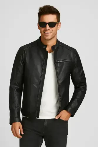 Jack Jones Biker Men's Black Leather Jacket - 12147218 - 5