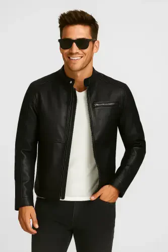 Jack Jones Biker Men's Black Leather Jacket - 12147218 - 6