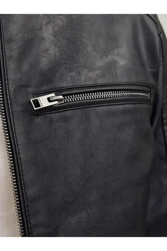 Jack Jones Biker Men's Black Leather Jacket - 12147218 - 7
