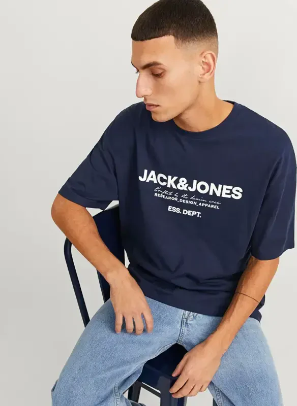 Jack & Jones Bisiklet Yaka Lacivert Erkek T-Shirt JJGALE TEE SS O-NECK LN - 6