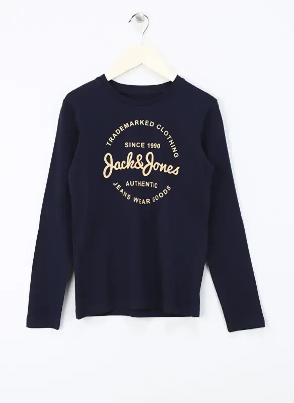 Jack & Jones Bosma naqshli ko'k o'g'il bolalar futbolkasi JJFOREST TEE LS CREW NECK JNR - JACK & JONES