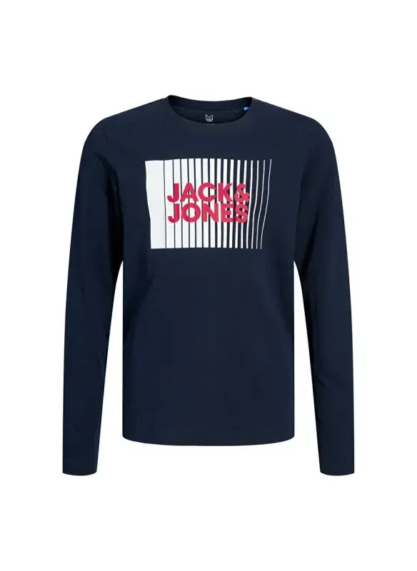 Jack & Jones Bosma naqshli to'q ko'k o'g'il bolalar futbolkasi JJECORP LOGO TEE PLAY LS O-NECK NOO - 3