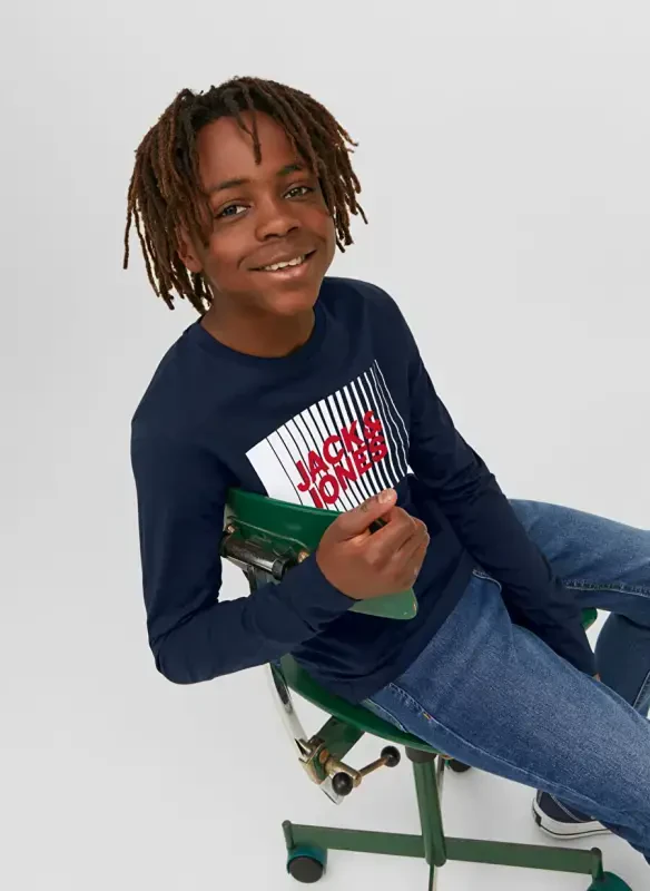 Jack & Jones Bosma naqshli to'q ko'k o'g'il bolalar futbolkasi JJECORP LOGO TEE PLAY LS O-NECK NOO - 7