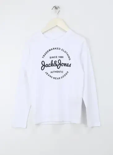 Jack & Jones Bosmali Oq Erkaklar Futbolkasi JJFOREST TEE LS CREW NECK JNR - 1