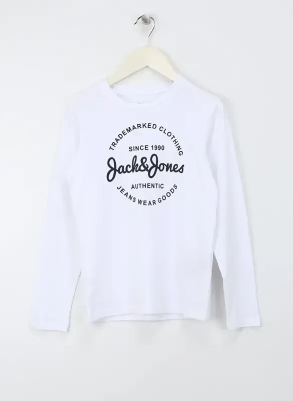 Jack & Jones Bosmali Oq Erkaklar Futbolkasi JJFOREST TEE LS CREW NECK JNR - JACK & JONES
