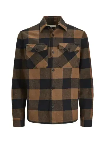 Jack & Jones Comfort Fit Brown Checkered Men's Shirt JPRROY CHECK OVERSHIRT L/S SN - JACK & JONES (1)