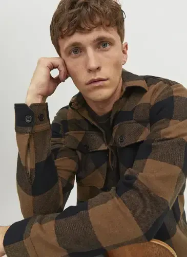 Jack & Jones Comfort Fit Brown Checkered Men's Shirt JPRROY CHECK OVERSHIRT L/S SN - 6