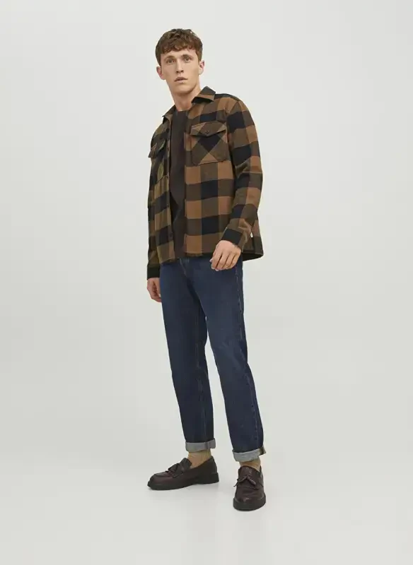 Jack & Jones Comfort Fit Kahve Kareli Erkek Gömlek JPRROY CHECK OVERSHIRT L/S SN - 3