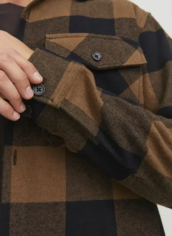 Jack & Jones Comfort Fit Коричневая Клетчатая Мужская Рубашка JPRROY CHECK OVERSHIRT L/S SN - 1