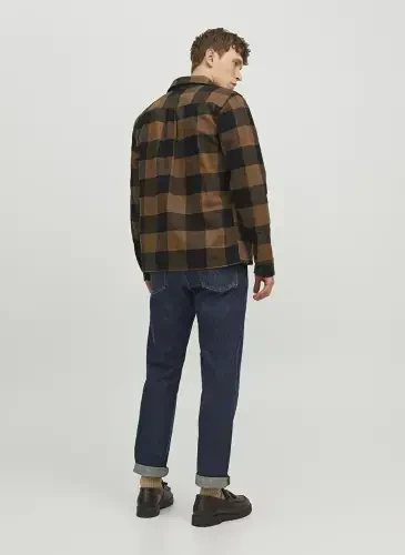 Jack & Jones Comfort Fit Коричневая Клетчатая Мужская Рубашка JPRROY CHECK OVERSHIRT L/S SN - 7