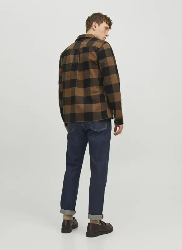Jack & Jones Comfort Fit Коричневая Клетчатая Мужская Рубашка JPRROY CHECK OVERSHIRT L/S SN - 7