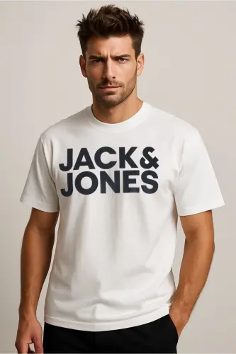 Jack Jones Corp Logo Tee Ss O-neck Noos Erkak Oq-qora Futbolka 12151955-09-Oq - 5