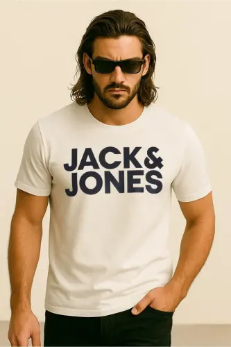 Jack Jones Corp Logo Tee Ss O-neck Noos Erkak Oq-qora Futbolka 12151955-09-Oq - 6