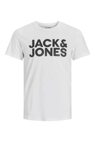 Jack Jones Corp Logo Tee Ss O-neck Noos Erkek Beyaz-siyah Tshirt 12151955-09-Beyaz - JACK & JONES (1)