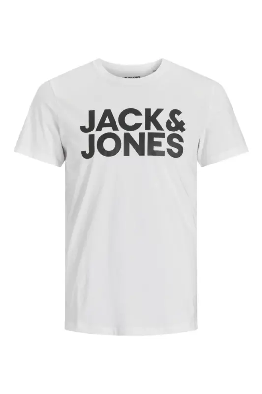 Jack Jones Corp Logo Tee Ss O-neck Noos Erkek Beyaz-siyah Tshirt 12151955-09 - Beyaz-Siyah - 2